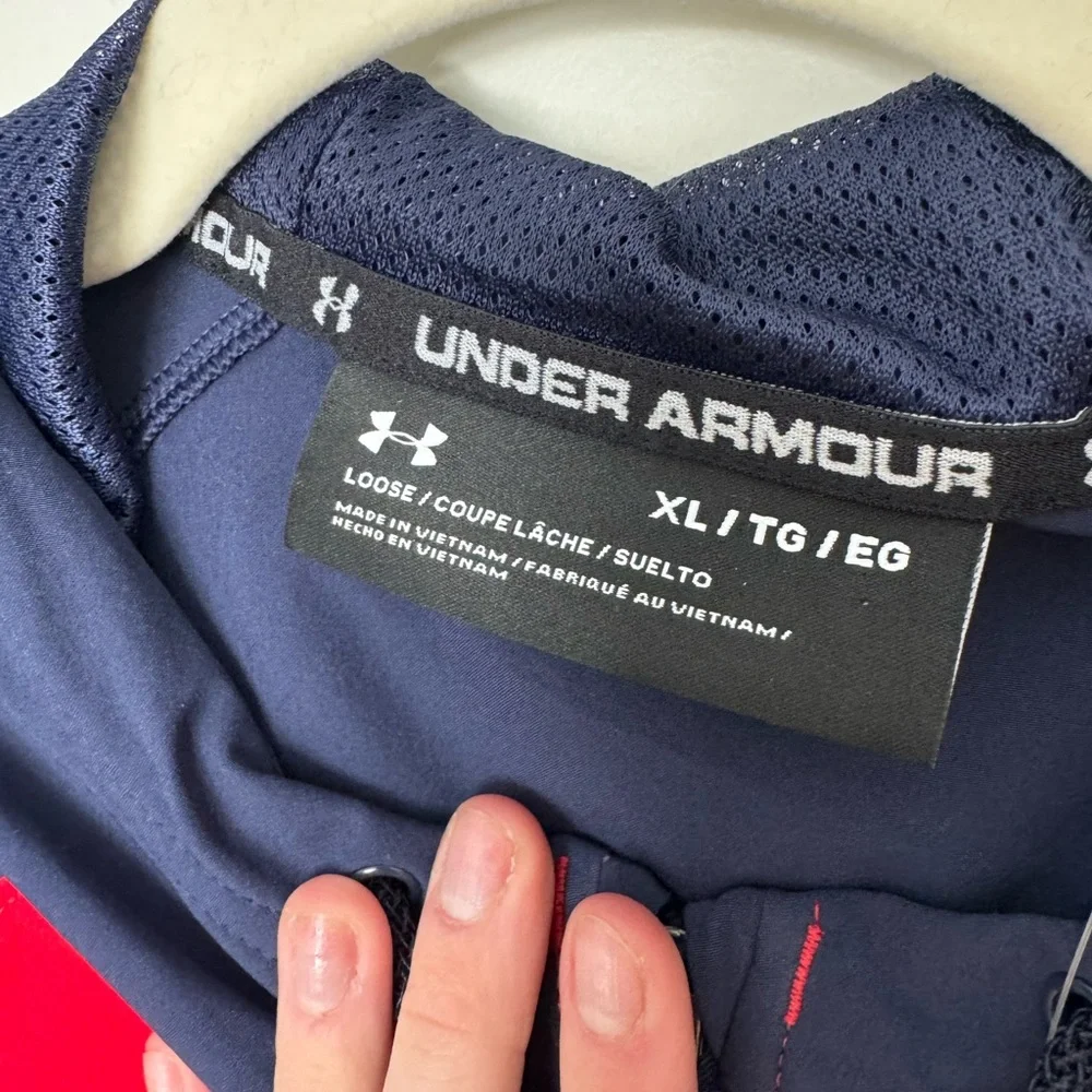 Under Armour Full Zip Hoodie Red Navy Logo Sleeves Men’s XL NWT - Picture 3 of 12
